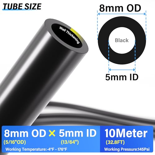 TAILONZ PNEUMATIC Black 8mm or 5/16 OD 5mm ID Polyurethane PU Air Hose Pipe Tube Kit 10 Meter 32.8ft - color: Black, size: 8mm OD/32.8ft/10m