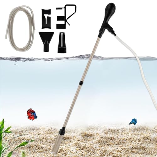 Aquarium Gravel Vacuum Siphon (Non-Electric), Manual Fish Tank Water Changer with 6ft Hose & Squeeze Bulb, Slim Intake for Tight Spaces, for 5–20 Gallon Tanks, Up to 27 in Depth