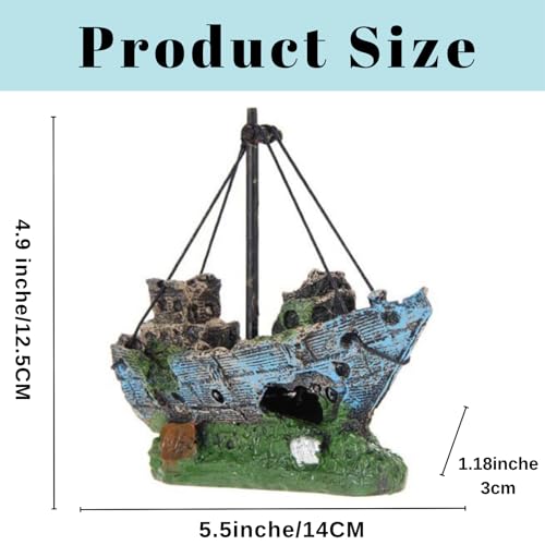 Fish Tank Decorations, Resin Shipwreck Aquarium Decor for Tank, Sunken Ship Aquarium Decorations Large, Betta Fish Tank Accessories, Wrecked Ship Fish Hideout Freshwater Saltwater Tanks
