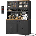 HOSTACK 75.4" Tall Kitchen Pantry Cabinet with Charging Station, Modern White Kitchen Hutch with Microwave Stand and Wine Rack, Large Food Pantry Storage Cabinet with Glass Doors and Drawers, Black - color: Black