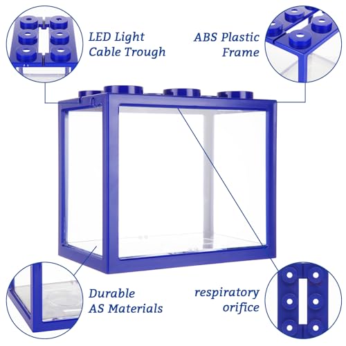 QTLCOHD 4 Pack Small Betta Fish Tank, 0.6 Gallon Mini Aquarium Tank, Blue Stackable Fish Bowl, Acrylic Tiny Cube Tank for Beta Fish Sea Monkeys Shrimp Snails - color: blue