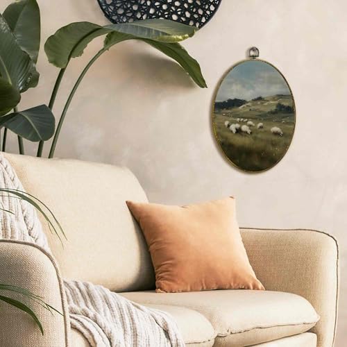 XFCICRLJ Vintage Farmhouse Sheep Wall Art Decor, Rustic Countryside Oval Canvas Prints Framed, Cottagecore Landscape Farm Animals Wall Art Decorations for Home Bedroom Living Room Decor, 11x8.5 Inch - color: Sheep 05