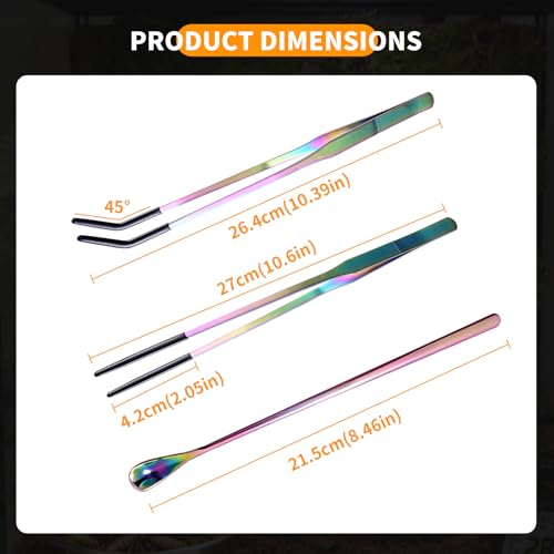 3 Pack Stainless Steel Reptile Feeding Tongs, 10.6" Straight & Curved | Rubber Tip and Spoon, Tweezers for Aquariums & Crafts, For Bearded Dragons & Lizards, Terrarium Tank Supplies