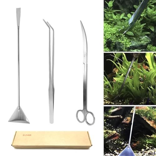 Aquascape Tools Kit-3 in 1, Long Stainless Steel Aquarium Tool Set, Water Grass Pruning Tool, Pottery Tools