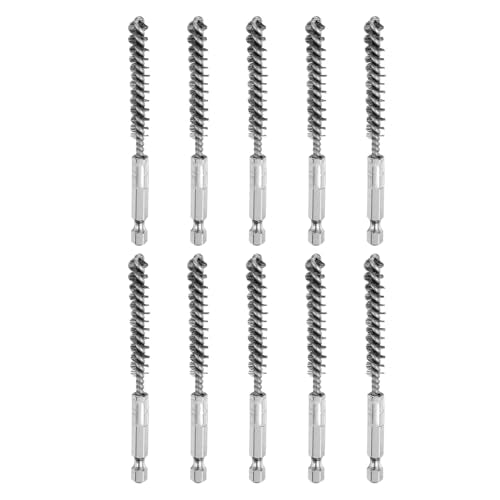 HARFINGTON 10Pcs Stainless Steel Bore Brush 9mm Dia 4" Long Cleaning Twisted Wire Brush with Handle 1/4" Hex Shank for Tubes, Ports, Bearings - size: 9mm