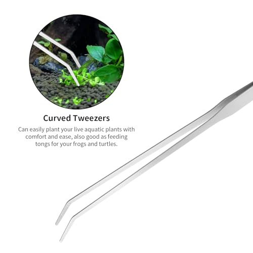 Ohtomber Aquascape Tools Aquarium Kit - 4PCS Terrarium Supplies Include Long Tweezers for Terrarium, Feeding Tongs, Aquarium Scissors, Algae Scraper for Fish Tank Cleaning Plant Trimming