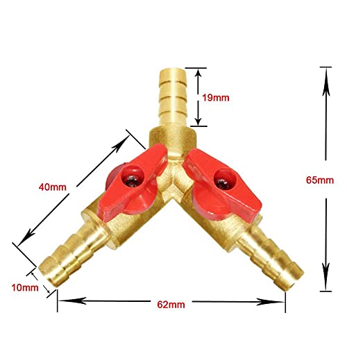 Joywayus 2PCS 3/8" Hose Barb, Y Shaped Type 3 Way Union Intersection/Split Brass Shut Off Ball Valve Fitting - size: 3/8 Inch - 2 pc
