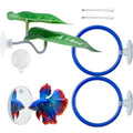 Betta Fish Toy Set,Betta Training Floating Mirror, Training/Feeding Ring, Spoon, and Resting Leaf. Promotes Exercise. Betta Toys, Resting & Feeding Kit