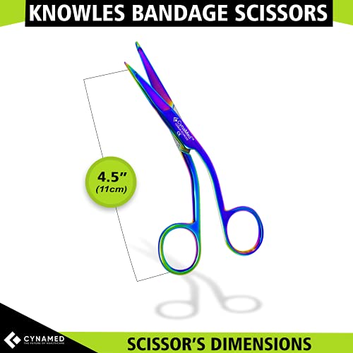 Cynamed Knowles Bandage Scissors with Multicolor/Rainbow Titanium Coating - Perfect for EMT, Paramedics, First Aid Responders, Doctors, Nurses, Students and More (4.5 in.) - size: 4.5 in.