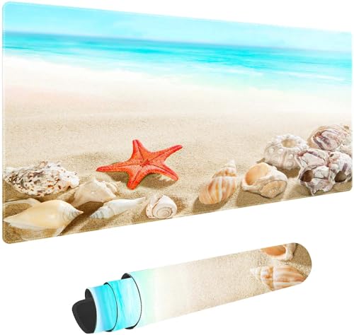 Beach and Starfish Customized Large Extended Gaming Mouse Pad with Stitched Edges and Non-Slip Rubber Base,Suitable for Office and Home Use,31.5x15.7 Inches - color: Beach and Starfish