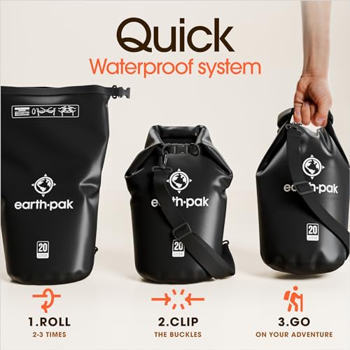 Earth Pak Waterproof Dry Bag - Roll Top Waterproof Backpack Sack Keeps Gear Dry for Kayak with Waterproof Phone Case - color: Black, size: 10L