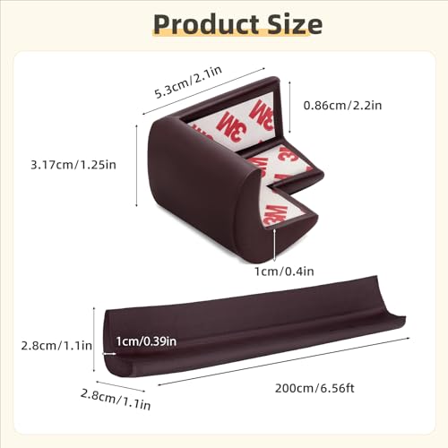 Corner Protector Baby, Baby Proofing Edge Corner Protector, Waterproof Soft Foam Cushion with Adhesive Tape (6.6ft Edge + 4 Corners),Wall Corner Protector for Fireplace, Table, Stair, Cabinet(Brown) - color: Brown Sponge（6.56ft + 4 Corners)