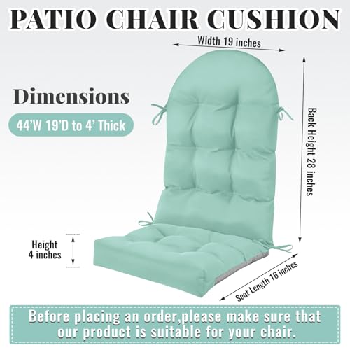 Geelin 2 Pcs Outdoor Patio Chair Cushion Thick High Back Adirondack Chair Cushion Tufted Weather & Fade Resistant Anti-Slip Outside Rocking Chairs Pads with Ties, 44 x 19 x 4 Inch (Light Green) - color: Light Green