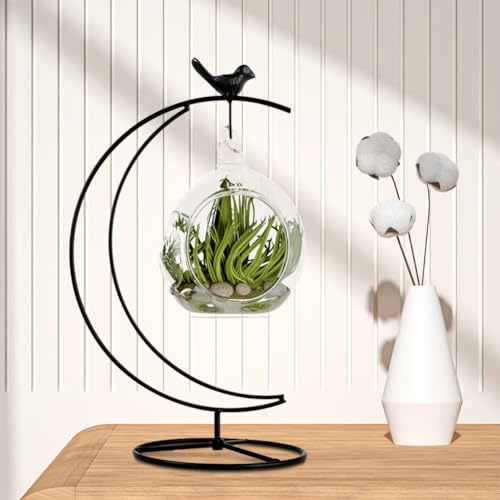 YY YEARCHY Ornament Display Stand Metal Stand Terrarium Air Plant Stand Flower Pot Holder Iron Pothook Stand for Hanging Glass Globe Ball - color: Black, size: 10"x7"x4.8"