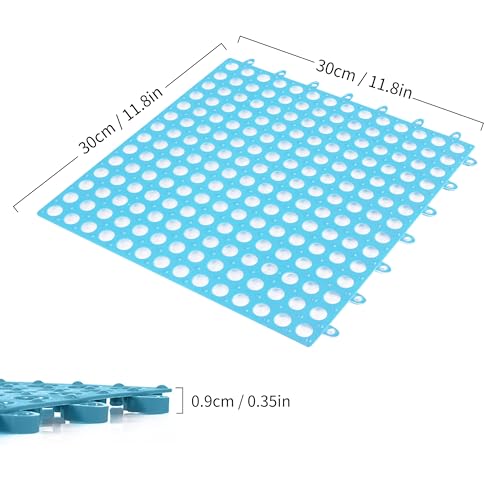 12 Pack 12" x 12" Drainage Interlocking Floor Mats, Non-Slip Shower Bathroom Pool Tiles for Flooring, Soft PVC Splicing Modular Cushion Mat, for Bathroom, Drain, Pool, Patio, Balcony, Kennel, Blue