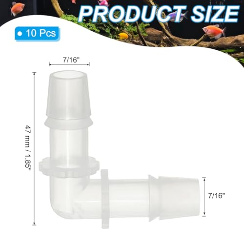 PATIKIL 7/16" Plastic Hose Barb 90 Degree Elbow, 10 Pack L-Barb Fittings 2 Way Equal Barbed Joint Connector Splicer Mender Hose Adapter Union Adapter for Aquarium Fuel Gas Liquid Air - size: 7/16"