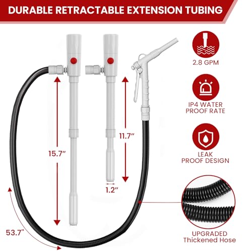 anngrowy Fuel Transfer Pump Battery Powered with Auto-Stop/Hand Trigger Nozzle, Gas Can Pump Transfer with 3.2/2.8 GPM, 51"/53.7" Hose, Liquid Transfer Pump for Oil, Gasoline, Diesel (Stick Stop) - style: Stick Stop