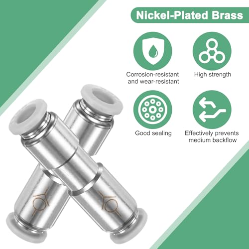 M METERXITY 2-Pack 6/25 Inch OD Tube Push to Connect One Way Check Valve Nickel Plated Brass & Plastic Inline Air Pneumatic Check Valve for Air/Gas [Gray White] - color: Gray White, size: 6mm OD