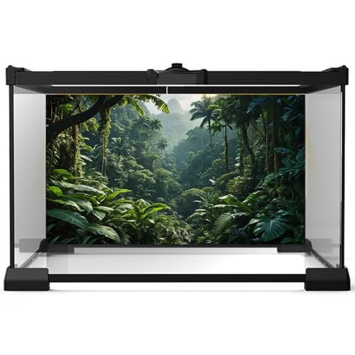 Aquarium Background Tropical Jungle with Trees Terrarium Backdrop Tropical Lush Green Leaves and Plants Natural Forest Landscape Fish Tank Background Reptile Habitat Backdrop Decor Vinyl 24x12in - color: Forest Dark Green, size: 24(W)x12(H)inches/ 60(W)*3