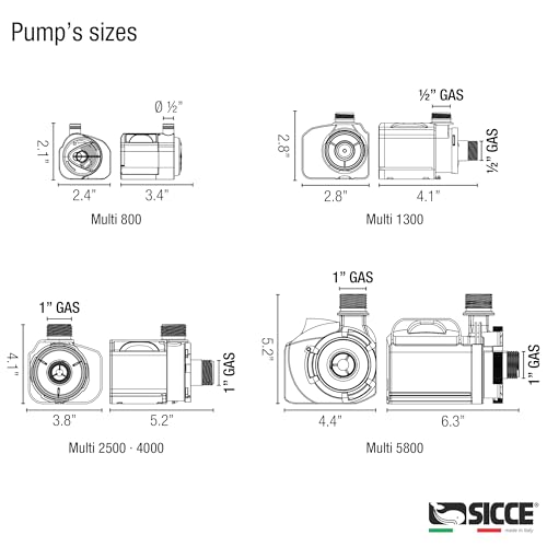 Sicce Multi Quiet 2500 Submersible Water Pump 715 GPH Adjustable Flow for Aquariums, Pond, Water Garden & Hydroponics - size: 715 GPH