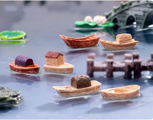 8 Pcs Miniature Resin Boat Ornaments – Wooden Ship Figurines for Fairy Garden, Aquarium & Fish Tank Decor, Dollhouse Accessories, Micro Ocean Landscape & Home Nautical Decoration