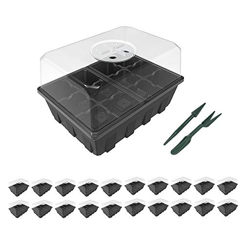 Gardzen 20 Pack Seed Starting Tray, Plant Germination Trays, Seed Starter Kit with Adjustable Humidity Vented Dome, Plant Growing Kit 6.6" x 4.5", Total 240-Cell, Clear - color: Clear, size: 20-Pack