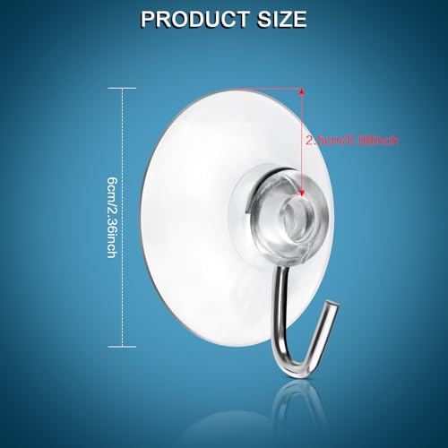 Mudder 50 Pcs Suction Cup Hooks Wall Clear Suction Cups with Metal Hooks Window Hangers for Glass Wall Towel Hangers Supplies Bathroom Glass Kitchen Decorations,3 lbs (60 mm) - size: 60 mm