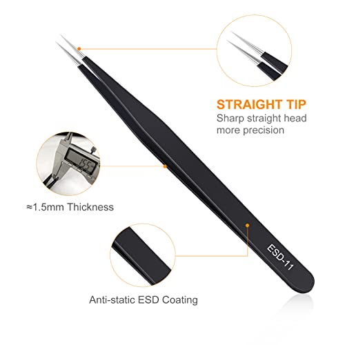 kaverme 9PCS Precision Tweezers Set, Upgraded Anti-Static Stainless Steel of Tweezers, for Electronics, Soldering, Laboratory Work, Jewelry-Making, Model, Craft - style: 9pcs