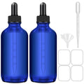 Bumobum Dropper Bottles, 4oz Blue Bottle with Dropper for Essential Oils with Funnel, Labels & Pipette, 2-Pack Tincture Bottles with Dropper(Unbreakable Plastic Eye Dropper) - color: Blue
