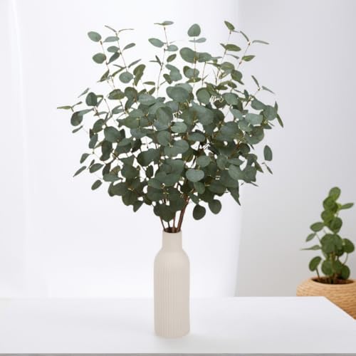 12 Pcs 27" Eucalyptus Stems Greenery Stems Eucalyptus Leaf Spray in Green Silk Plastic Plants Floral Artificial Plants for Home Party Wedding Decoration(Dark Green) - color: Dark Green -12 Pcs