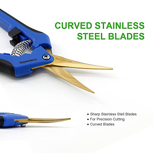 3 Packs Garden Pruning Shears with Curved Blades Trimming Scissors, Gardening Hand Pruning Snips Titanium Coated Precision Bonsai Pruning Shears, Convenient Flower Cutters(Blue) - style: Curved Blade