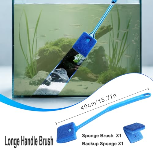 Carefree Fish Aquarium Gravel Cleaner 15~30In with 6Ft Water Hose Fish Tank Water Changer Sand Vacuum with Skimmer Net and Long Handle Sponge Brush Algae Scraper