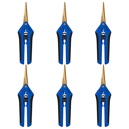 VIVOSUN 6-Pack 6.5 Inch Gardening Scissors Hand Pruner Pruning Shear with Titanium Coated Curved Precision Blades - style: Blue Curved Blade