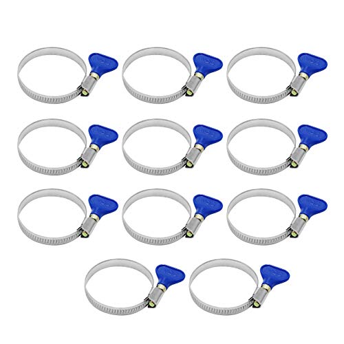 2 1/2" Blue Hose Clamps Butterfly 50-70mm (2-2.75") Thumb Screw Key Adjustable 304 Stainless Steel Pipe Clamp, 9mm Width 0.6mm Thickness Shank Card, for Pipeline Automotive Dryer Vent Clamp - color: Blue (50-70mm)