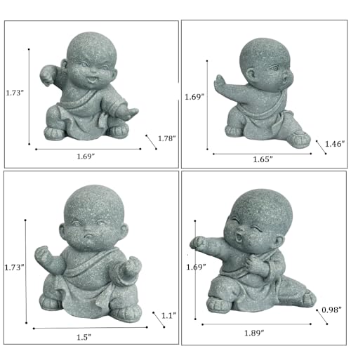 4pcs Mini Buddha Statue, Small Aquarium Decoration, Feng Shui Zen Monk Sandstone Sculpture, Cute Fish Tank Ornament for Home Garden