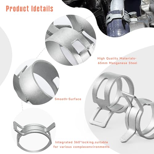 60Pcs 0.31"(8mm) Spring Band Hose Clamps,Constant Tension Hose Spring Clamps, Fuel Line Silicone Vacuum Hose Steel Clamp,Low Pressure Air Clip Clamp for Automobiles(Grey) - color: Gery-60pcs, size: 0.31"(8mm)