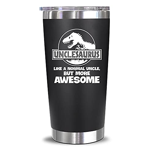 NewEleven Fathers Day Gift For Uncle From Niece, Nephew - Funny Unkie Gift, Uncle Birthday Gifts - Best Present For New Uncles, Funcle, Unky Announcement - 20 Oz Tumbler - color: Unclesaurus black