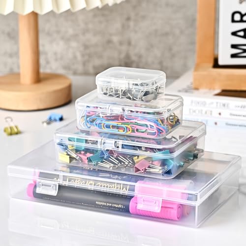 7 Pack Mixed Sizes Rectangular Mini Plastic Containers Clear Plastic Storage Boxes with Hinged Lids Empty Beads Organizers for Small Items Art Craft Jewelry Projects - size: 4 Size 7 Pcs