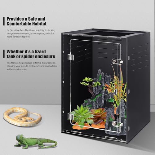 16" x 16" x 24" PVC Reptile Enclosure, Front Opening Arboreal Terrarium for Adult Geckos & Tropical Reptiles, Insulated Lightweight Tank with Screen Top & Secure Lock - size: 16"16"24"
