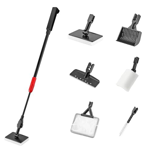 6-in-1 Aquarium Cleaning Tool Aquarium Algae Scraper for Fish Tank Including Fish Brush Sand Rake Pad Sponge Telescopic Handle Multi-Usage Aquariums Glass Cleaner Set for Slatwater Freshwater
