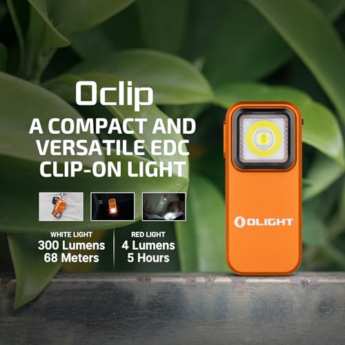 OLIGHT Oclip Rechargeable EDC Flashlight 300 Lumens Dual Sources Compact Pocket Clip Light, Convenient USB C Charging, Magnetic Flash Lights for Working, Cycling, Emergency, Signaling Tool(Orange)