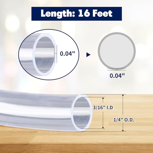 16 Feet - 3/16" ID x 1/4" OD Clear Vinyl Tubing, Translucent Plastic PVC Tubing Hose Pipe for Water Air Pump - size: 3/16" ID 1/4" OD