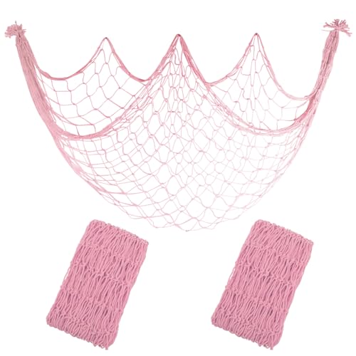 2 Pack Fish Net Decorations, 80x40 Inch Light Pink Fishing Net Decor for Under The Sea Mermaid Beach Theme Party, 3mm Thick Natural Cotton Versatile Nautical Netting for Party Wall Table Ceiling Decor - color: Light Pink, size: Large - 2 Pack