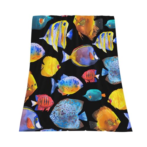 Tropical Fish Blanket Super Soft Warm Fluffy Flannel Colorful Fish Throw Blanket Cozy Fuzzy Plush Fishing Bedding Blanket Gift for Boys Girls Kids Teens Adults Couch Sofa 60"x50" - color: Colorful Fish, size: 60"x50"