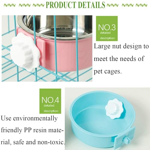 kathson Crate Dog Bowl, Removable Stainless Steel Hanging Pet Cage Bowl Food & Water Feeder Coop Cup for Cat, Puppy, Birds, Rats, Guinea Pigs (6 PCS, Size: M, 2×Blue,2×Green,2×Pink) - color: Size: M (2×Blue, 2×Green, 2×Pink), size: 6 PCS