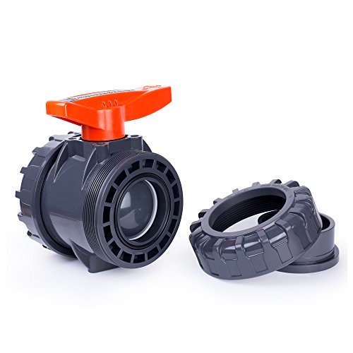HYDROSEAL Kaplan 4" PVC True Union Ball Valve with Full Port, ASTM F1970, EPDM O-Rings and Reversible PTFE Seats, Rated at 200 PSI @73F, Gray, 4 inch Socket (4") - size: 4 Inch
