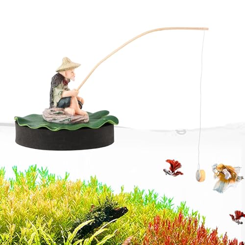 Resin Fisherman Aquarium Decor with Realistic Mini Fishing Rod, Sitting Fishing Figurines Floating Fish Tank Decorations, Fun Fish Feeder Aquarium Ornaments(Style 2) - color: Style 2