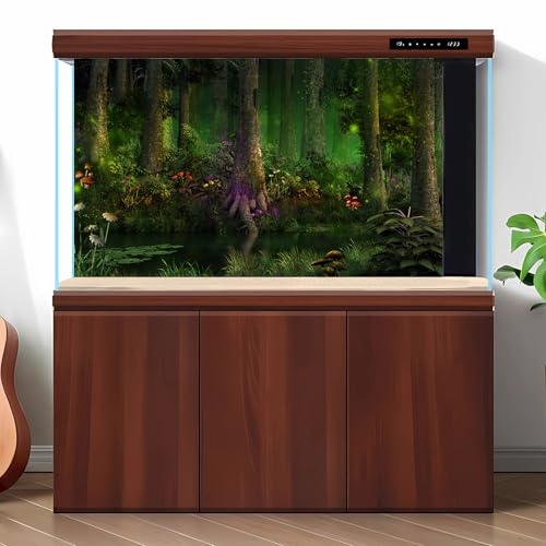 Forest Aquarium Background Colorful Flowers River Lake Terrarium Background Foggy Misty Jungle Rainforest Fantasy Forest Fish Tank Background Trees Natural Landscape Aquarium Backdrop 24x12in - color: Tree Green, size: 24(W)x12(H)inches/ 60(W)*30cm(H)