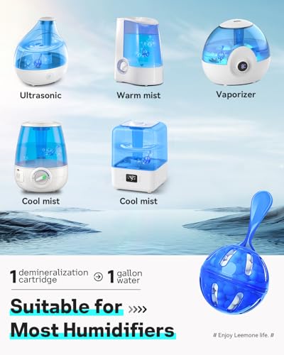 Leemone Humidifier Cleaner 12 Pack, Demineralization Cleaning Ball, Works in All humidifiers and Fish Tanks, Purifies Water, Prevents Hard Water Build-Up, Reduces Scale - color: Balls-12p Blue