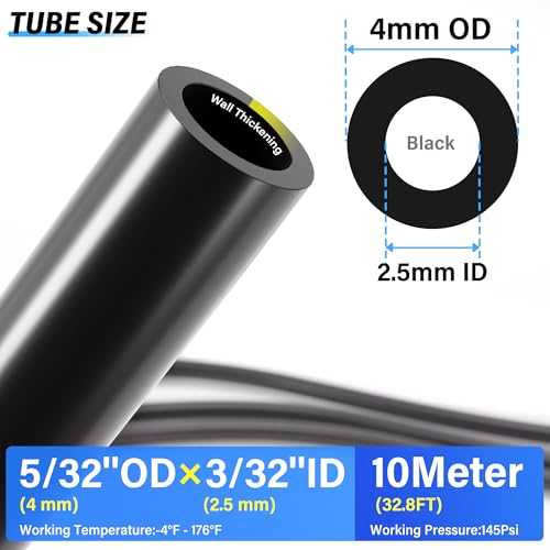 TAILONZ PNEUMATIC Black 4mm or 5/32 inch OD 2.5mm ID Polyurethane Air Hose Pipe Tube 10 Meter 32.8ft - color: Black-PU, size: 4mm OD/32.8ft/10m